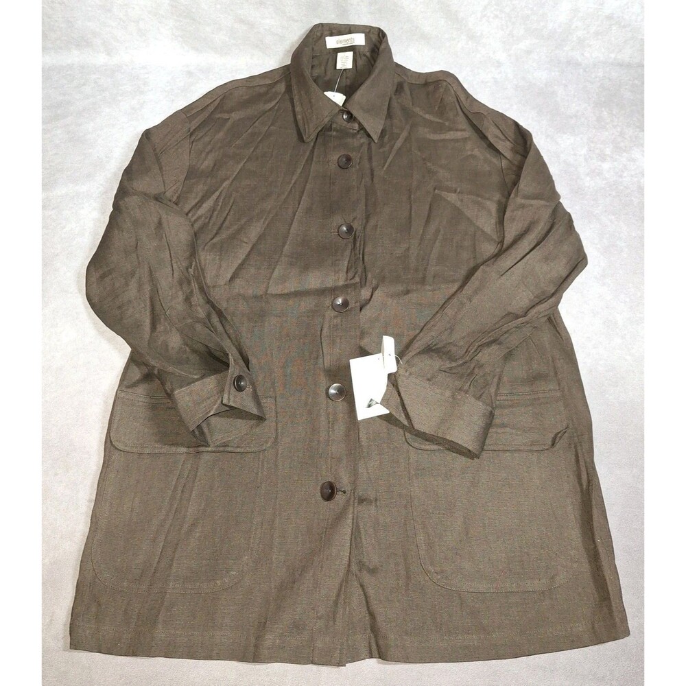 Elements by Spiegel Size Large Brown Button Up Long Jacket Shirt